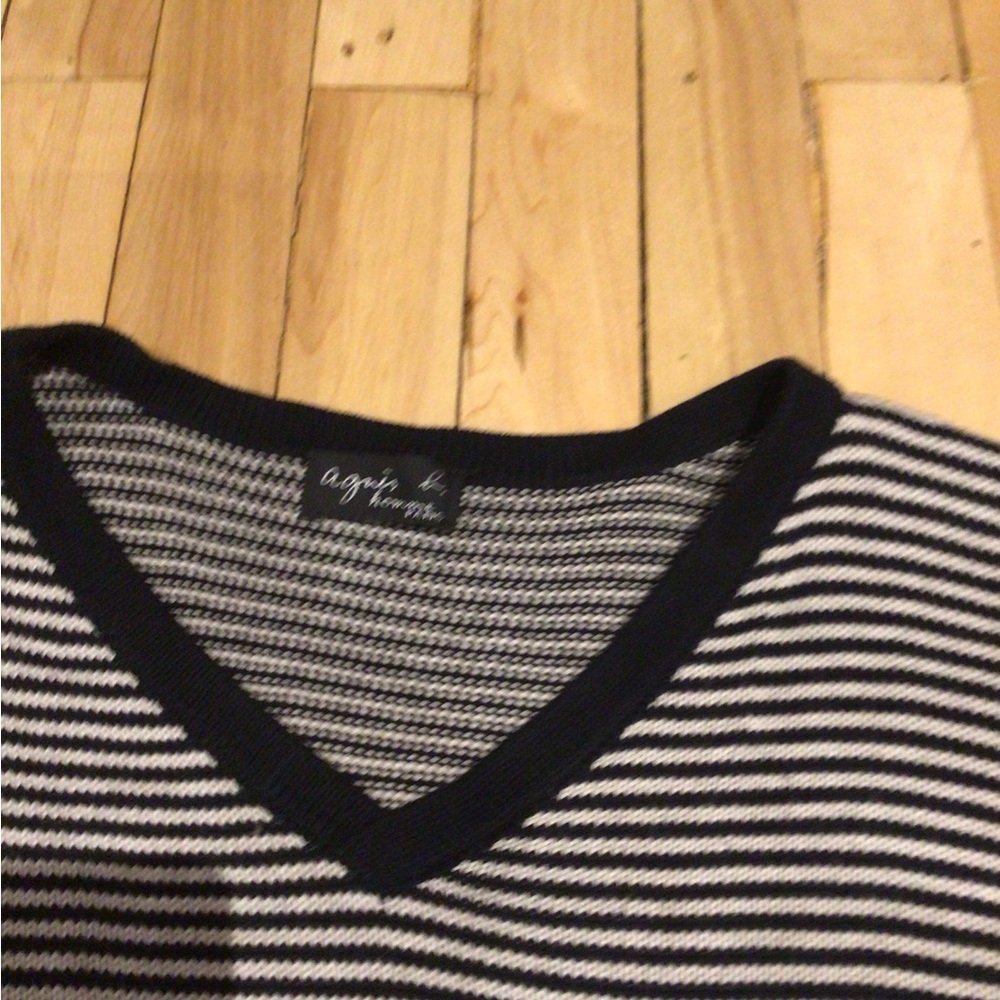 Agnes B. Black and White Striped V-Neck Top